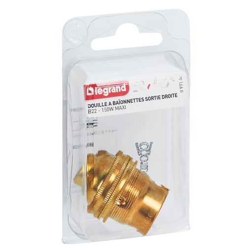[097100] Douille pour ampoule B22 avec bague - sortie de câble droite - laiton